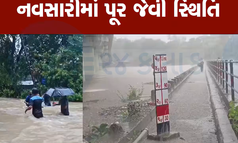 નવસારીમાં ભારે વરસાદના કારણે અને ઉપરવાસમાંથી પાણી આવતા અંબિકા નદીની જળસપાટીમાં વધારો ,