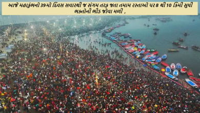 પ્રયાગરાજ ; આજે મહાકુંભનો 39મો દિવસ સવારથી જ સંગમ તરફ જતા તમામ રસ્તાઓ પર 8 થી 10 કિમી સુધી ભક્તોની ભીડ જોવા મળી રહી છે