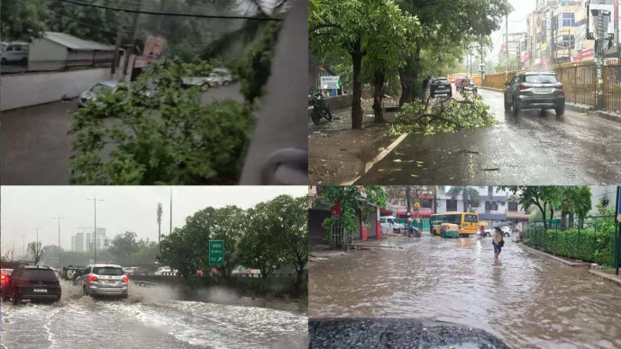 દિલ્હી - NCR માં આંધી સાથે ભારે વરસાદ : જળબંબાકાર : 4ના મોત મકાનોના છાપરા ઉડયા - હોર્ડીંગ - વૃક્ષો - થાંભલા ધરાશાયી