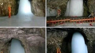 અમરનાથ ગુફામાંથી 2025 ના બાબા બર્ફાનીની પહેલી તસવીર સામે આવી ; બરફથી બનેલું સ્વ-નિર્મિત શિવલિંગ લગભગ 7 ફૂટ ઊંચું દેખાય છે,