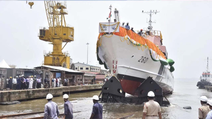 ગોવા શિપયાર્ડ લિમિટેડએ ભારતીય કોસ્ટ ગાર્ડ માટે બનાવવામાં આવી રહેલા આઠ ફાસ્ટ પેટ્રોલ જહાજોમાંથી એકનું સફળતાપૂર્વક લોન્ચિંગ કર્યું