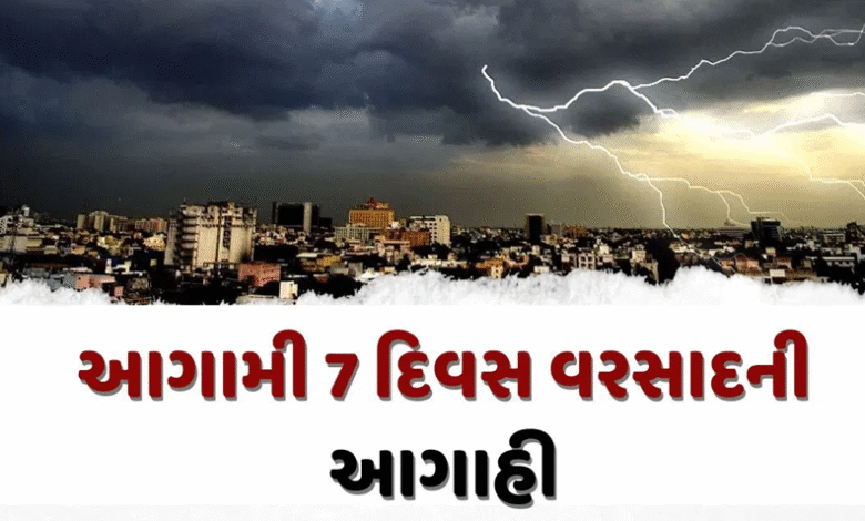 રાજ્યમાં આગામી 7 દિવસ હળવાથી મધ્યમ વરસાદની આગાહી હવામાન વિભાગ દ્વારા કરવામાં આવી છે.