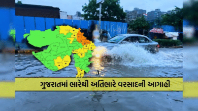 ગુજરાતમાં આગામી પાંચ દિવસ ભારેથી અતિભારે વરસાદ પડવાની સંભાવના હવામાન વિભાગે વ્યક્ત કરી છે.